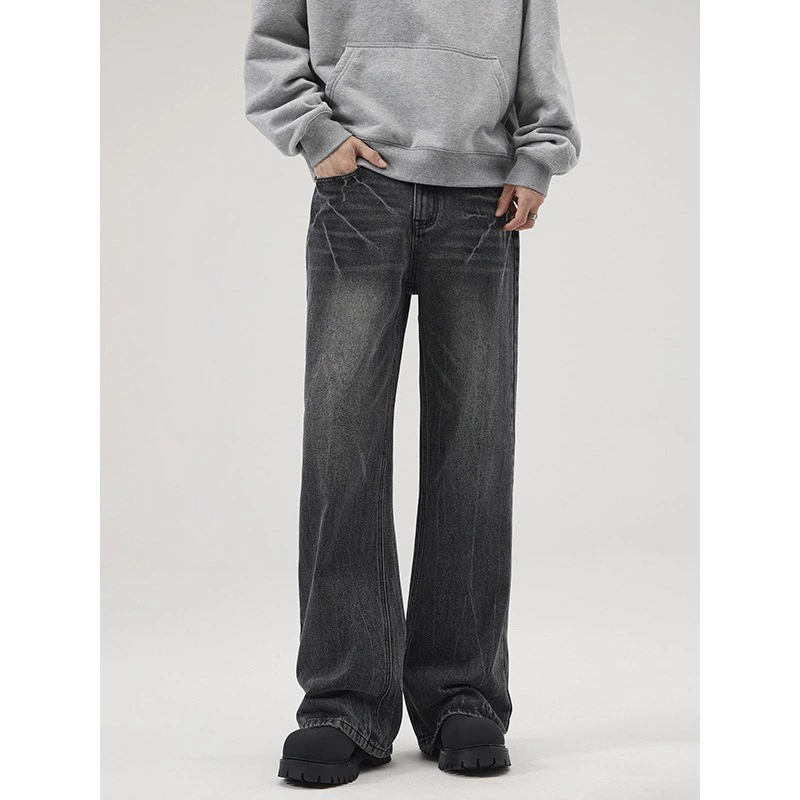 Новый дизайн versatile campus vibe молния всплеск рисунок синие джинсы мужские cleanfit slim-подрезанные