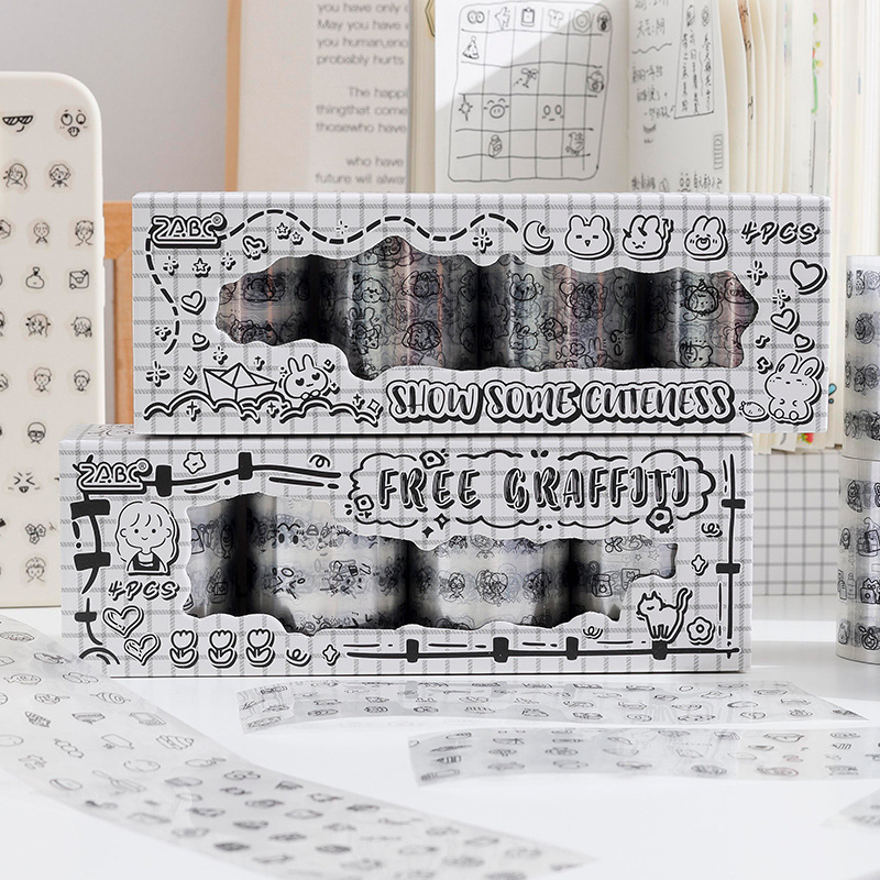 Vida minimalista transparente impermeable pet cinta adhesiva caja diy diario diario pegatinas de animales transfronterizos pequeños pegatinas de expresión