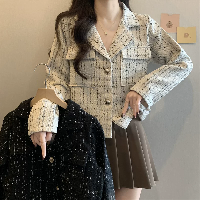 Короткая кофта с длинным рукавом, куртка, стиль Chanel, свободный прямой силуэт, обтягивающий силуэт