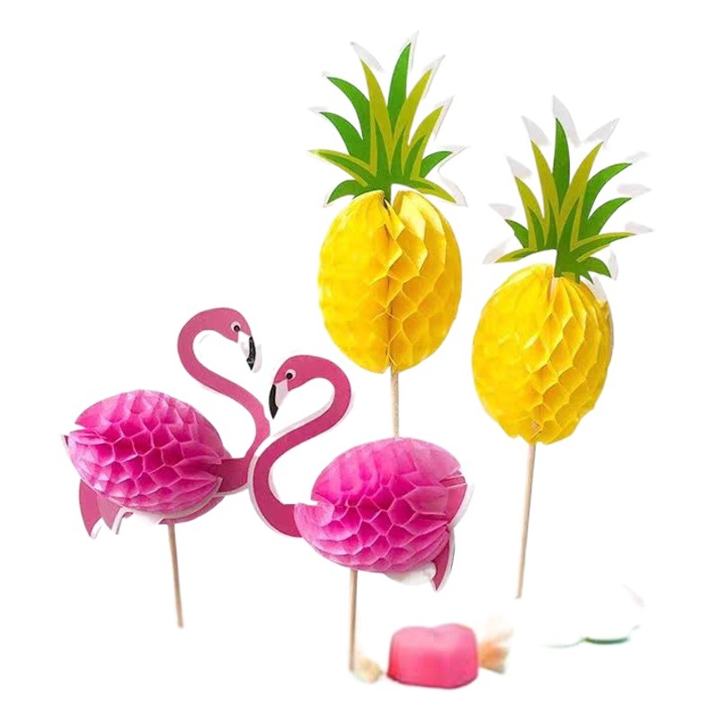 Venta al por mayor desechable fruta palo papel piña palo Flamingo stick hornear pastel decoración tarjeta inserción postre Mesa Decoración