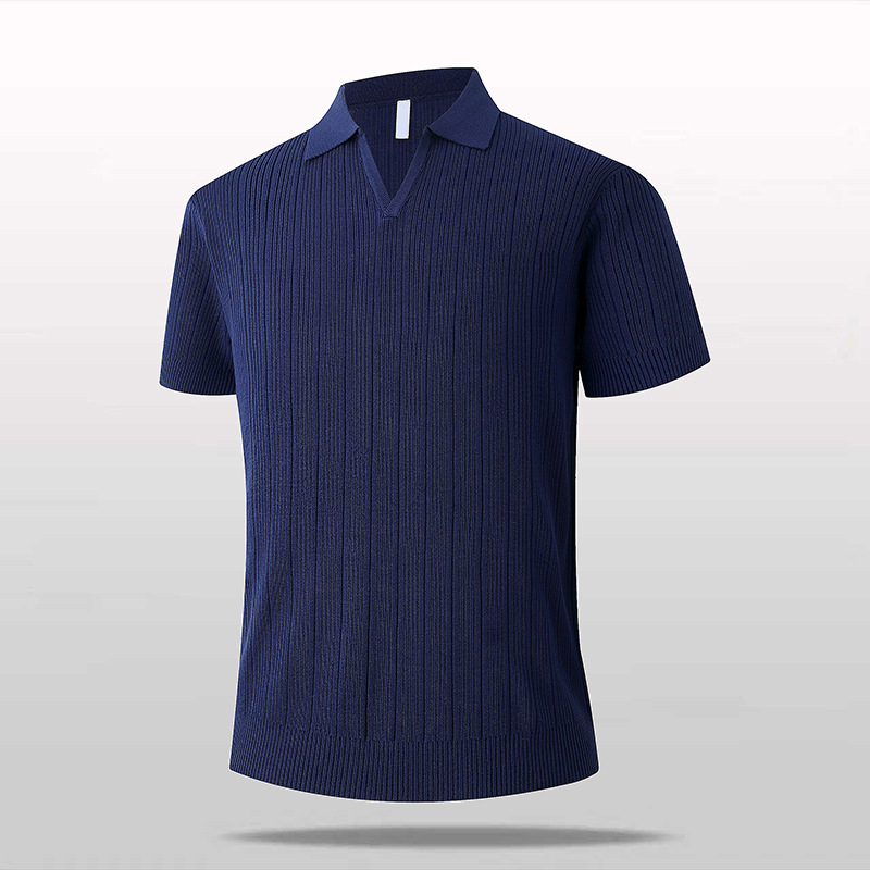 Polo camiseta de punto camiseta de manga corta hombre V-collar ventana delgada negocios camiseta de hielo de verano fábrica transfronteriza al por mayor