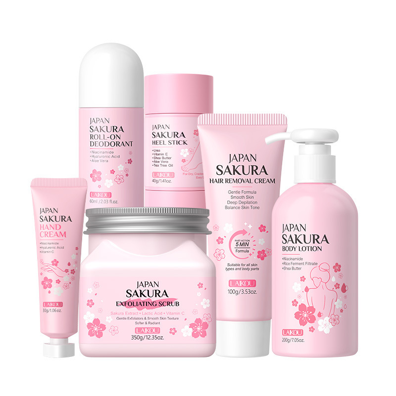 Nuevos productos transfronterizos LAIKOUFENYIQUIYUM combinación de flores de cerezo leche caracol paquete de cuidado de la piel comercio exterior en stock