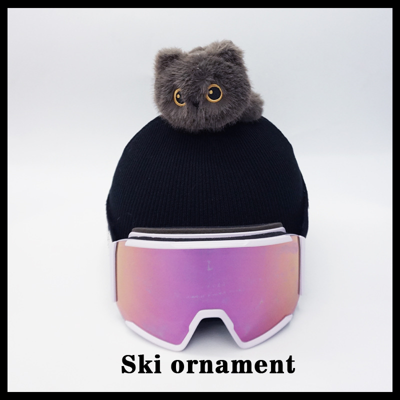 Ski Helmet Cover Handmade Personalized Lying Round-Eyed Black Cat Decorative Single Board and Double Board Accessories Cold-Proof Pullover Hat