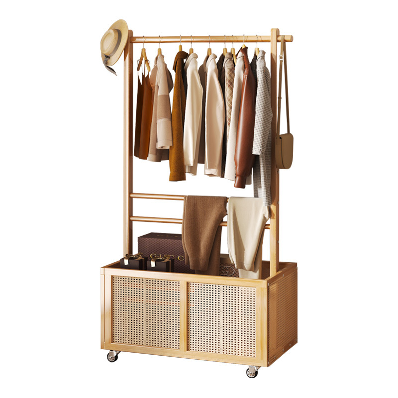 Perchero de madera maciza portátil Luz de lujo percha de almacenamiento hogar piso dormitorio percha simple espesado percha