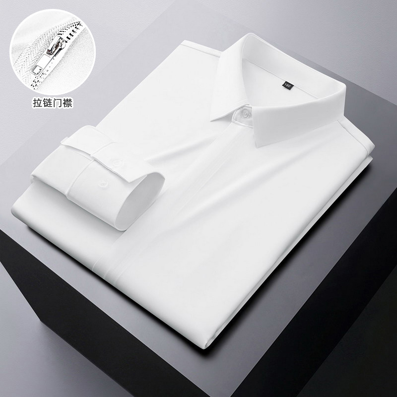 Plus Size Men's Long-Sleeved Shirt Spring & Fall New High Elastic Loose Fat Business Casual Zipper Shirt Pure Color Plus Size Men's Long-Sleeved Shirt Spring & Fall New High Elastic Loose Fat Business Casual Zipper Shirt Pure Color