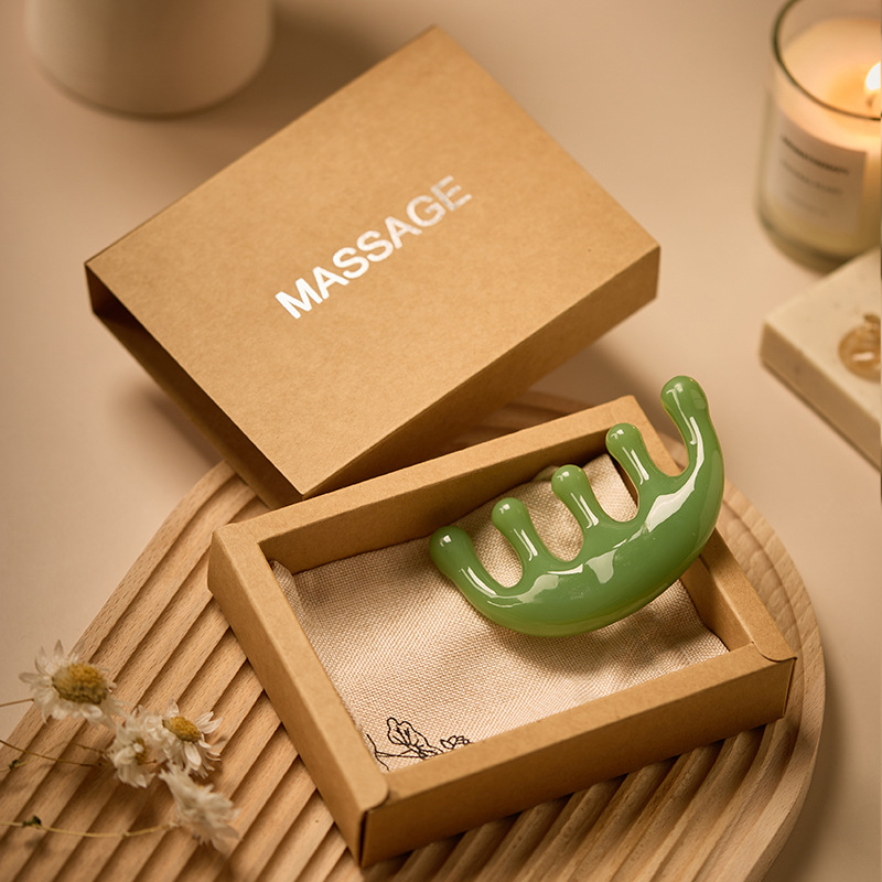 Peine de masaje de resina personalizado de cinco dientes para rascar los meridianos de la cabeza y la nariz, peine de delfín de cinco garras para relajación de la cabeza y relajación muscular, herramienta de masaje para la cabeza.