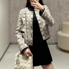 D家新款格纹圆领藤格纹外套女编织粗花呢百搭优雅轻熟风女装套装