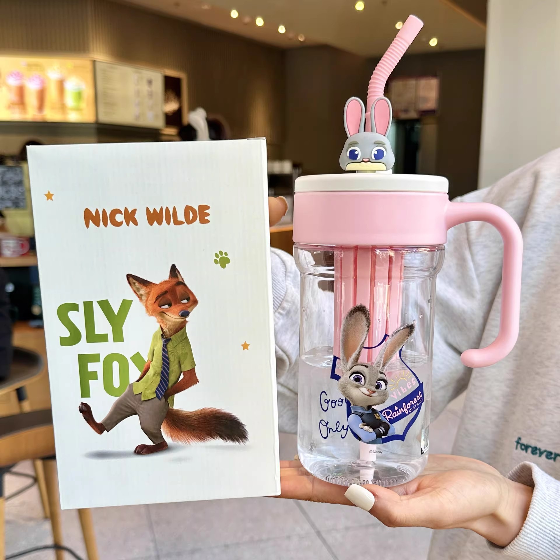 Mad Animal City Taza de agua de plástico para niños, taza de paja para estudiantes, taza de agua de verano para bebidas dobles