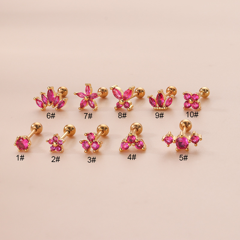 4g Weight 1 Piece 316L Stainless Steel Copper Zircon Ear Cartilage Rings & Studs Flower Waterproof Non Tarnish Surgical Steel Women'S
