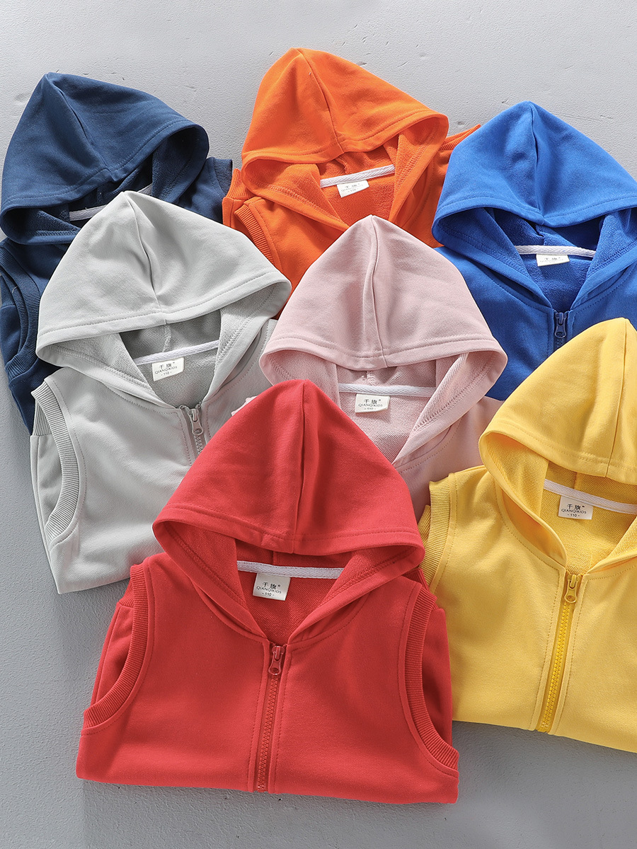 Children's vest men's and women's spring and autumn summer thin outdoor wear pure cotton hooded kindergarten clothes vest activity printed logo