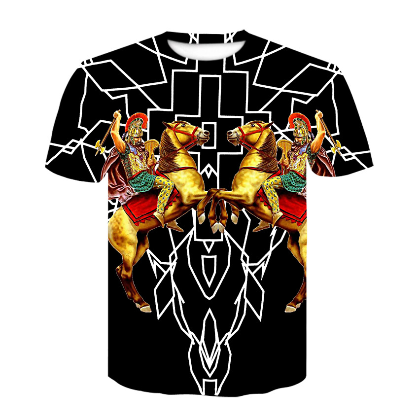 欧美跨境 古罗马黄金骑士T恤3D印花短袖休闲宽松潮流男装夏季衣服