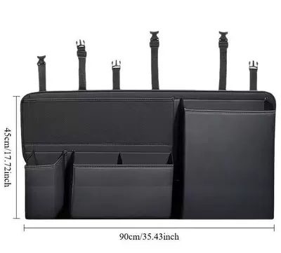 Large-capacity leather car trunk storage bag, multifunctional storage organizer, car seat back storage bag (Car storage bag/box) - black-9045cm