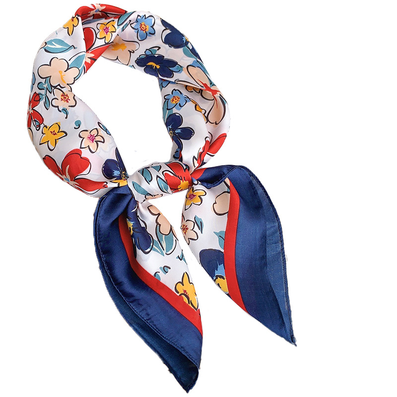 Nuevo 70 bufandas de seda cuadrada primavera y verano coreana bufandas artísticas de flores cortas decoración de seda simulada de alta calidad bufandas de cabello