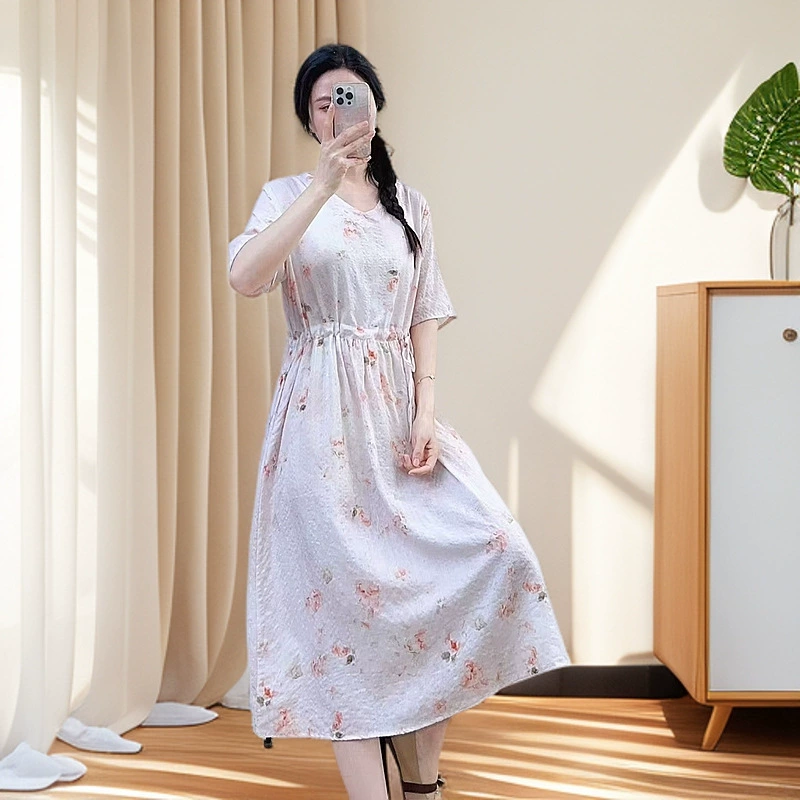 Новое платье 2025 года, женственная юбка-трапеция, утягивающая фигуру, летняя длинная юбка выше колена для женщин среднего и старшего возраста, юбка средней длины с широким подолом