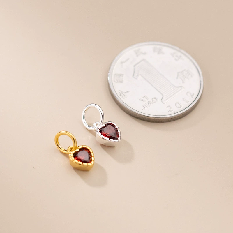 Stone inlay, small zirconium, pendant heart shaped, bracelet, jewelry charm, accessory, silver 925 sample