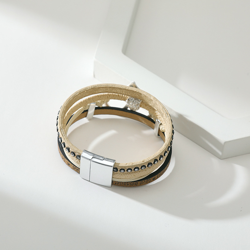 Fashion Heart Shape Pu Leather Inlay Rhinestones Womenu0027S Bangle 1 Piece