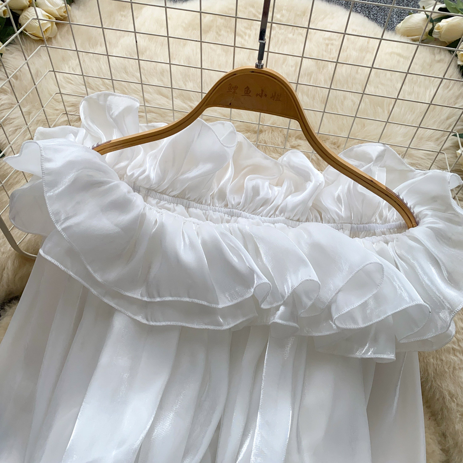 Sweet Off-Shoulder Chiffon Blouse Ruffled Trim Korean Style Long Sleeves Loose Fit Slimming Pink Elegant Top for Summer Women's Clothing_ecoleips.com