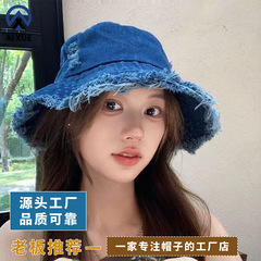 厂家直售多巴胺破洞牛仔盆帽韩范休闲百搭水桶帽洋气显脸小渔夫帽