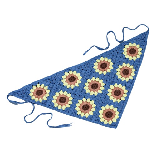 Korean-style handmade crocheted vacation-themed headscarf, celebrity same item, daisy triangle tie headband, spring outing photo decoration