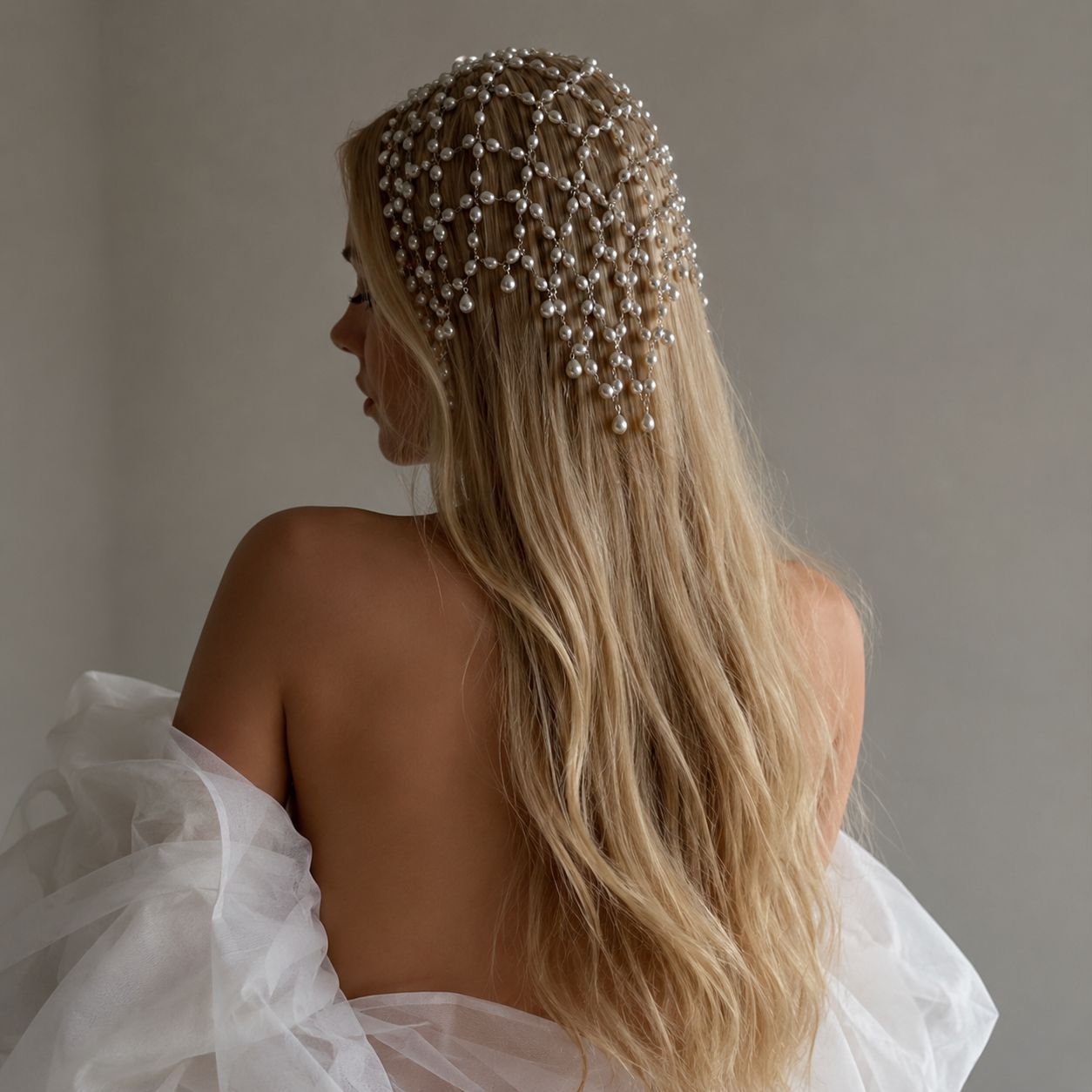 New Ins Style Mesh Hair Chain, Personalized High-End Pearl Tassel Hair Accessories, European and American Fashionable Hair Chain
