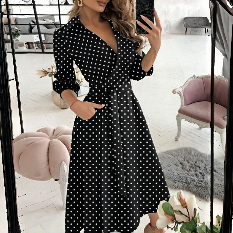 2026 Summer Acetate Printed Vacation Dress V-neck Beach Dress European and American Cross-Border Bestseller