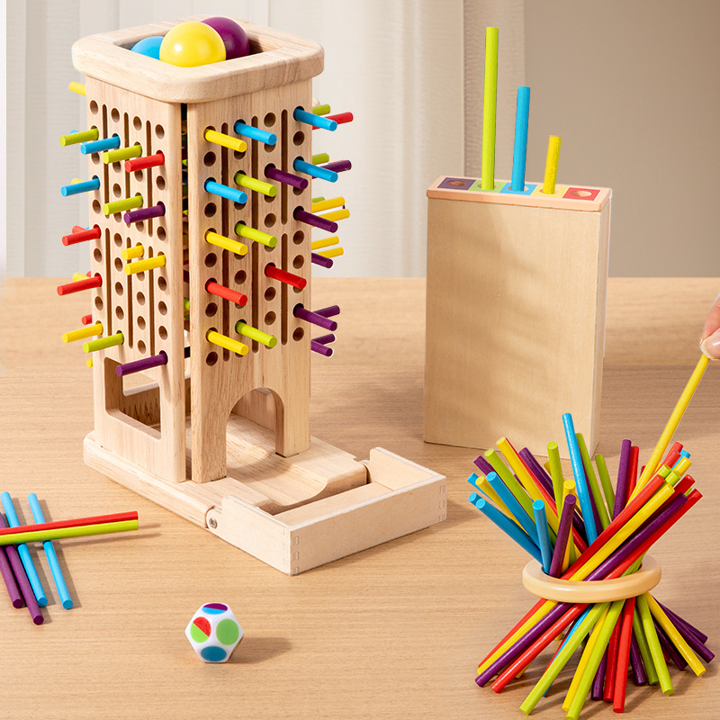 Educación temprana Juego de dibujo de palos tres en uno de madera Rompecabezas cognitivo de color Juego de mesa interactivo entre padres e hijos Juguete de equilibrio de concentración