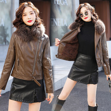 短款绵羊皮皮衣外套女秋冬新款时尚加绒加厚机车皮毛一体皮夹克