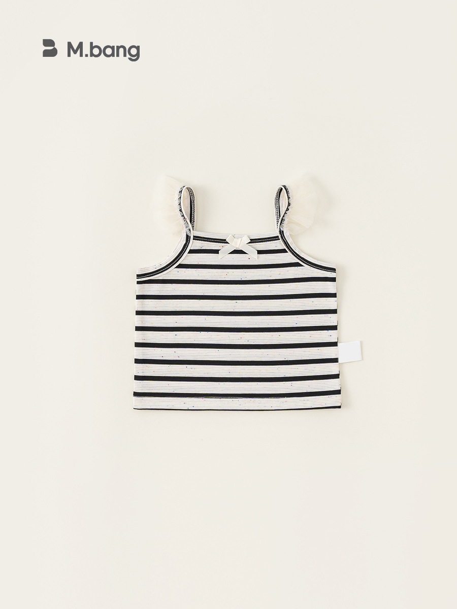 Youbao ropa para niños ropa de verano para niñas tops de manga voladora para niños pequeños y medianos tops de lazo para niños tirantes a rayas en contraste