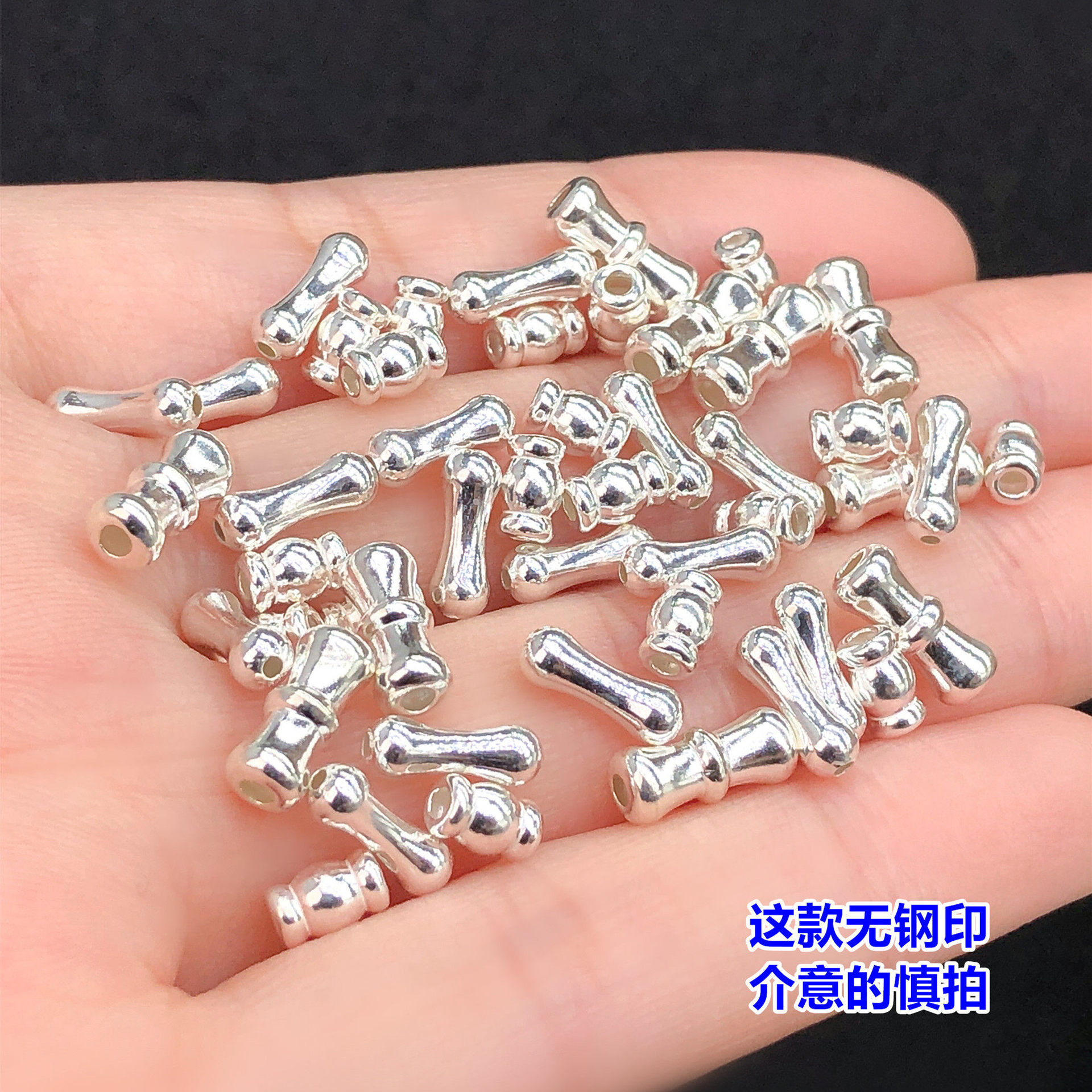 S925 Sterling Silver Smooth Bamboo Knot Bone-Shaped Small Barrel Beads Spacer Beads Crystal Jewelry Weaving Bracelet Necklace DIY Accessories