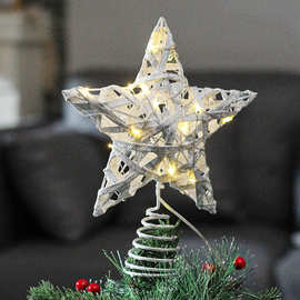 跨境新品 北欧风风圣诞节装饰品 25cm编织发光树顶星 圣诞树配件