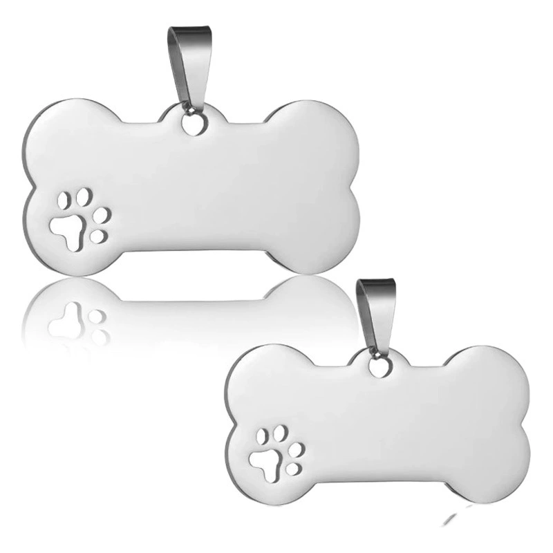 Оптовые бирки для собак из нержавеющей стали, титановые стальные бирки в форме косточки с выемкой для лап, подвески для домашних животных, бирки-антипотеряшки, напрямую от производителя