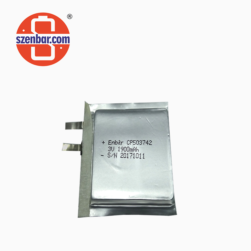 一次性软包轻薄锂锰电池CP503742 3V 1900MAH 厂家制造