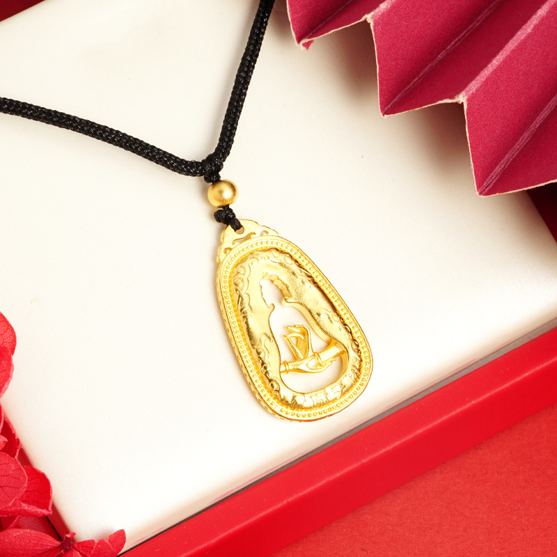 Arena antigua de oro estilo nacional bendición mano Guanyin Collar chapado en oro de los hombres y las mujeres de estilo antiguo de la joyería de oro de imitación colgante todo partido vivo caliente