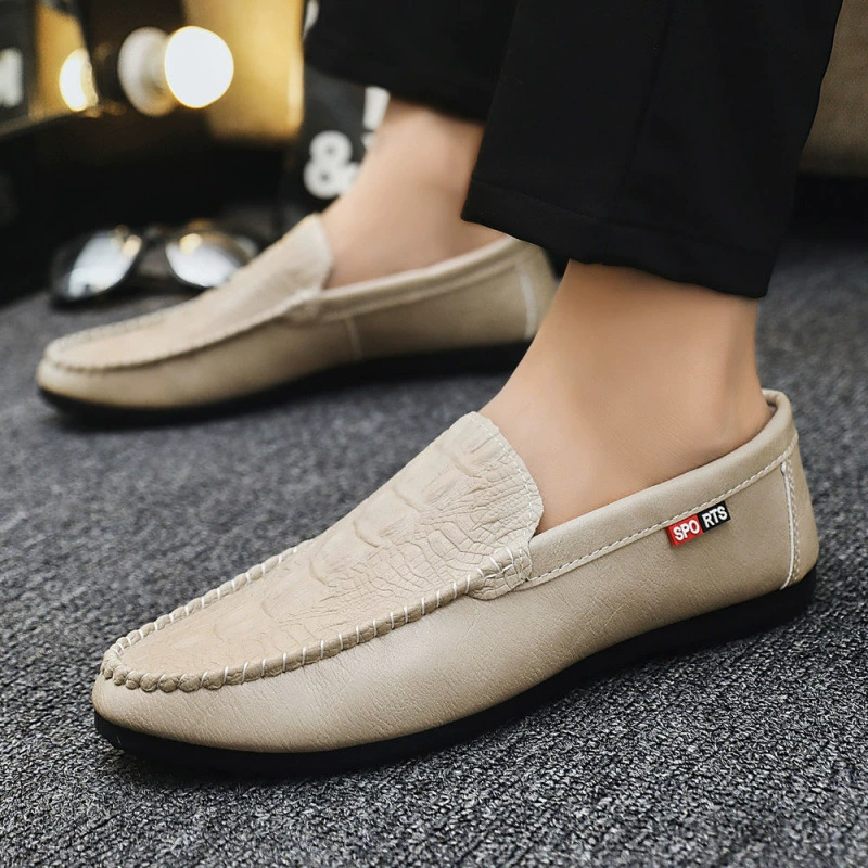 24-year-old men's black slip-on casual leather shoes, fashionable crocodile pattern leather bean shoes, men's slip-on slip-on shoes