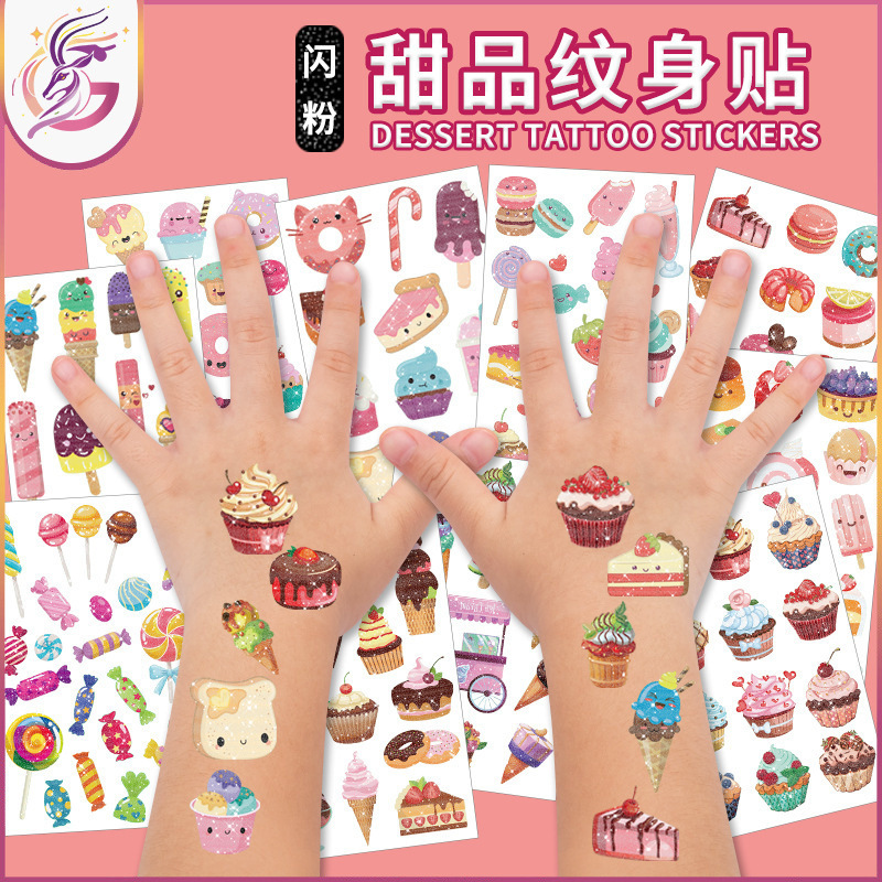 Dessert Glitter Tattoo Stickers for Kidsren Waterproof Cute Dessert Ice Cream Disposable Temporary Stickers Crystal Dessert Glitter Tattoo Stickers for Kidsren Waterproof Cute Dessert Ice Cream Disposable Temporary Stickers Crystal