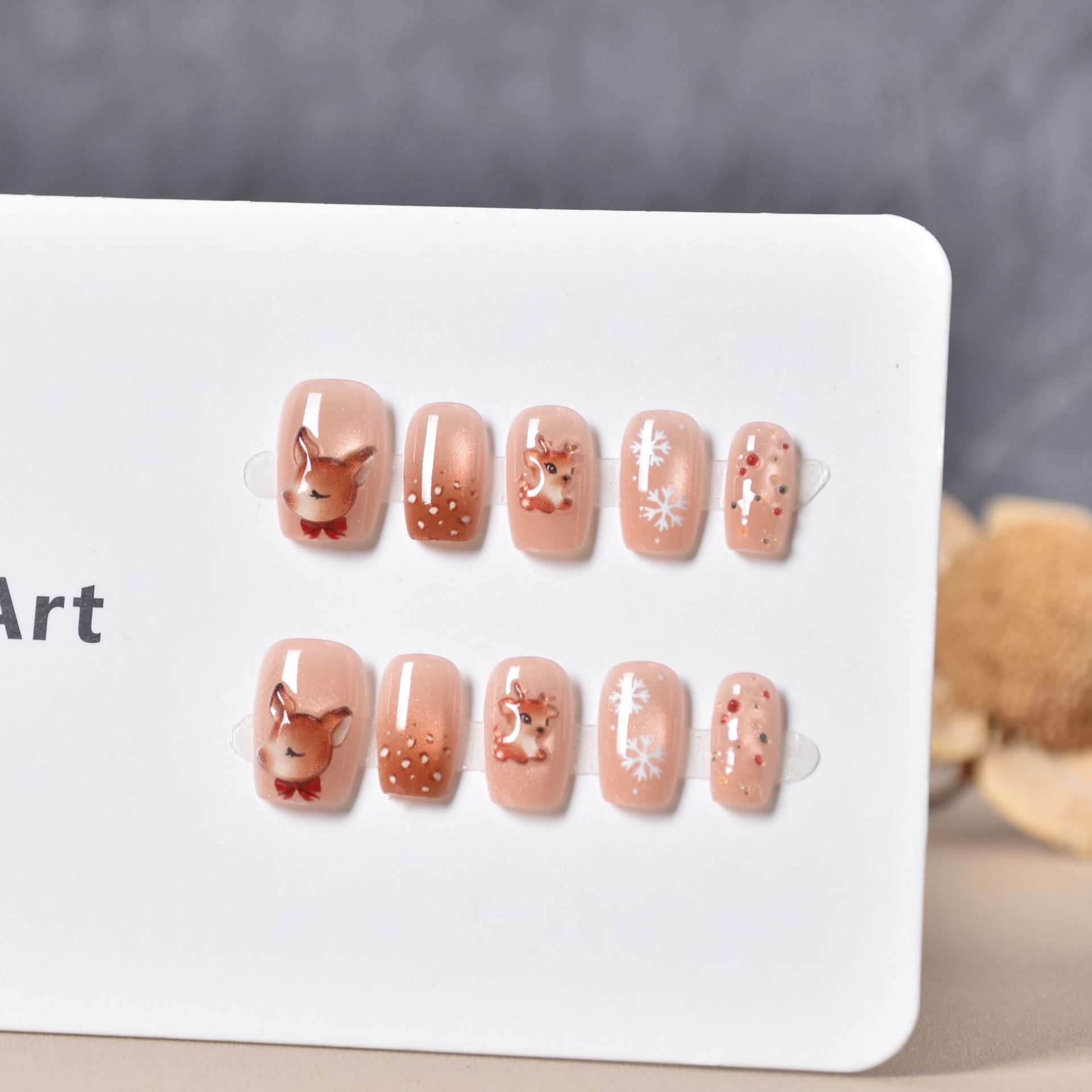 Navidad manicure usa piezas de uñas, ojos de gato cortos de Navidad ciervo otoño y invierno nuevo parche de uñas falsas