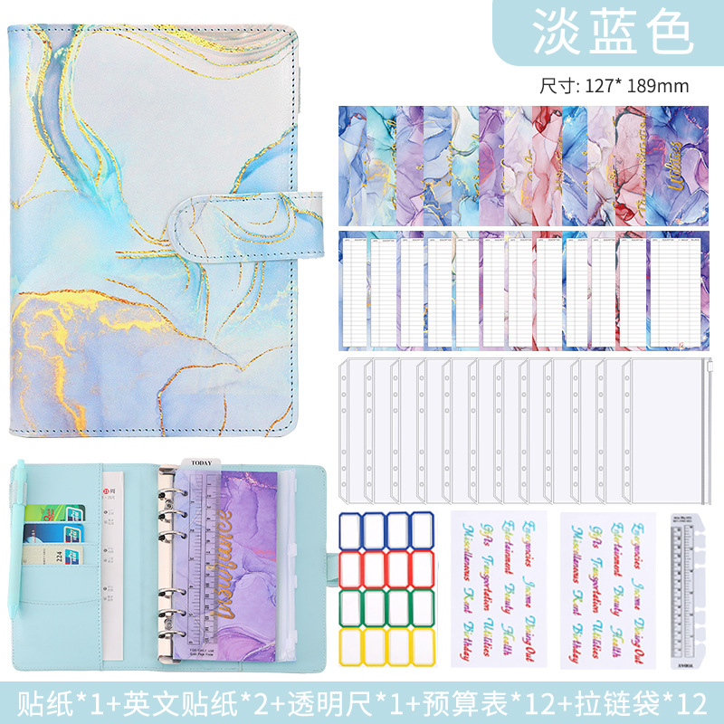 En stock transfronterizo A6 Carpeta de hojas sueltas Diario Libro marmoleado PU cuero efectivo presupuesto Personalización de cuaderno de hojas sueltas