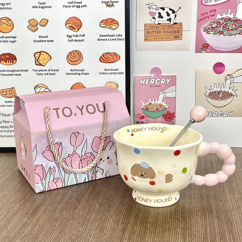 Cute perro de cerámica taza de agua de pareja de chicas taza de oficina taza de café regalo de cumpleaños taza de cerámica