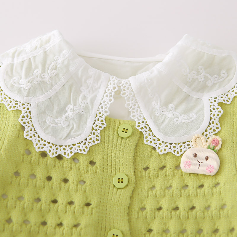 Ensemble trois pièces pour fille, pull à col brodé, gilet, printemps et automne, élégant et décontracté_voghion.com