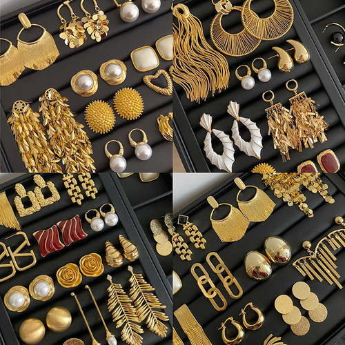 Retro Hong Kong-style earring for women, 2024 new trendy popular niche high-end gold versatile earrings
