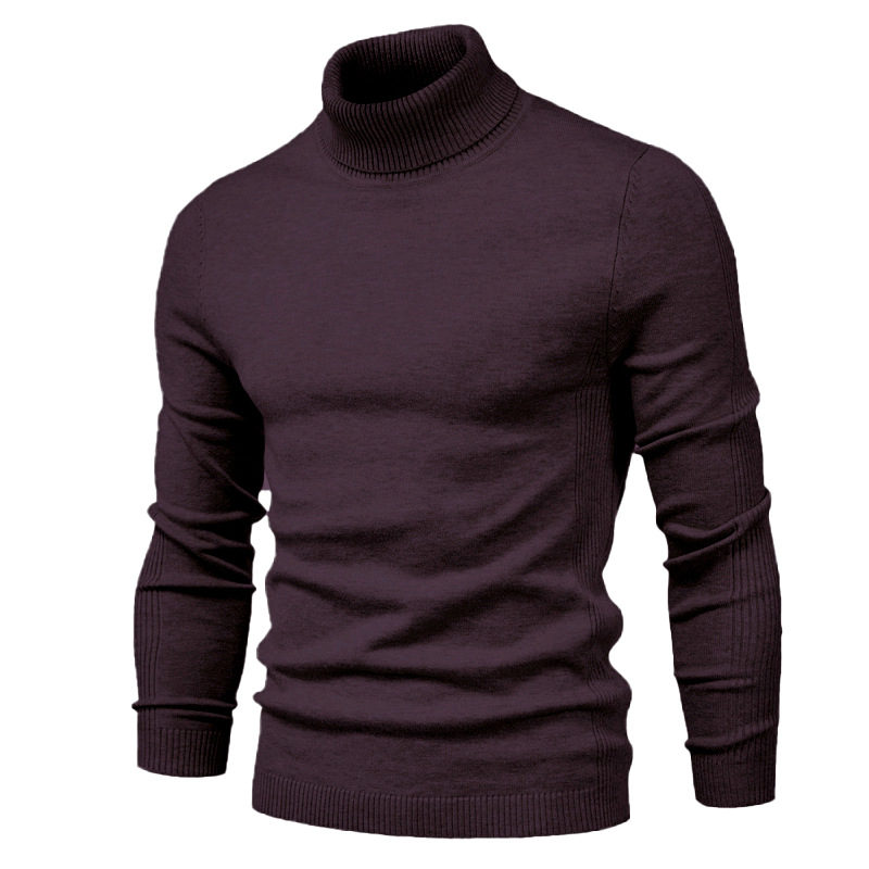Autumn and Winter New Solid Color Pullover Sweater High Collar Men's Casual Knitwear Thread Shirt_voghion.com