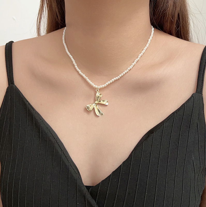Shijia パールネックレスレディースニッチライトラグジュアリーデザインハイエンドファッション気質鎖骨チェーンネックレスセーターチェーンビーズチェーン|undefined