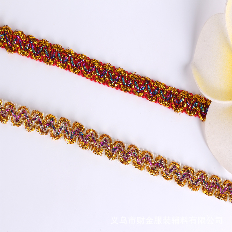 Los fabricantes venden al por mayor accesorios para cortinas de encaje de colores de seda dorada y plateada ingredientes de bricolaje ondas accesorios de ropa de encaje dorado