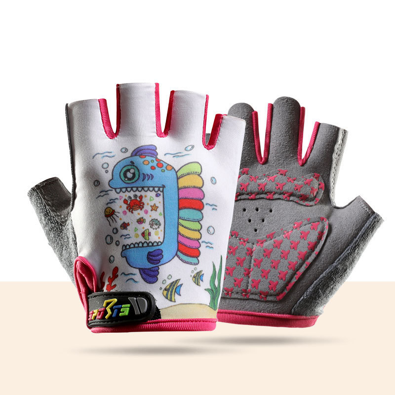 Guantes de medio dedo para niños protector solar fino Seda de hielo transpirable resistente al desgaste antideslizante estiramiento deportes al aire libre guantes de malla de equitación