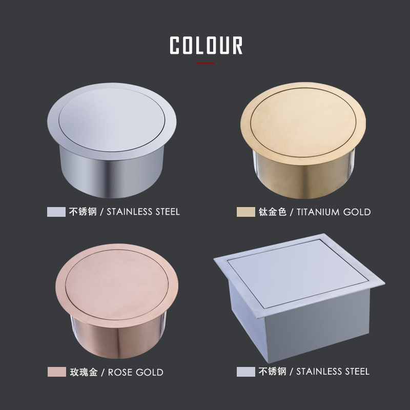 Countertop Decorative Cover 304 Stainless Steel Countertop Embedded Trash Can Swing Lid Flip-Top Round Garbage Bin