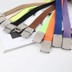 Smooth buckle woven canvas belt for women, simple and versatile solid color denim casual student pants belt wholesale