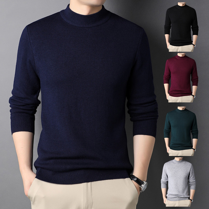 2026 New Autumn and Winter Men's Half-Turtleneck Sweater, Casual Loose Fit, Solid Color, Warm Long-Sleeve Knit Base Layer