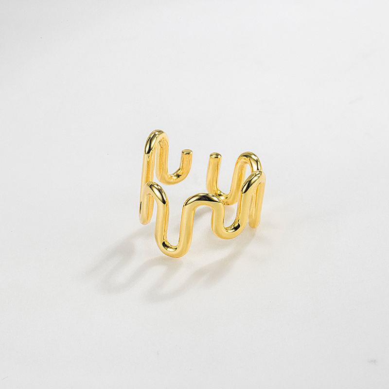 15g Weight Electroplating Gold Plating Process 18K Gold Plated Silver Plated 925 Sterling Silver Geometric Waves Wide Band Rings Open Ring Rings