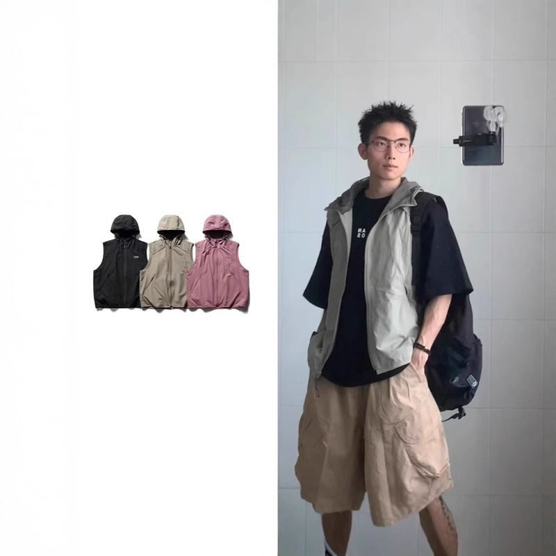 2025 Spring New Men's Fashion Trend Solid Color Versatile Loose Hooded Three-Dimensional Cut High-Quality Men's Vest