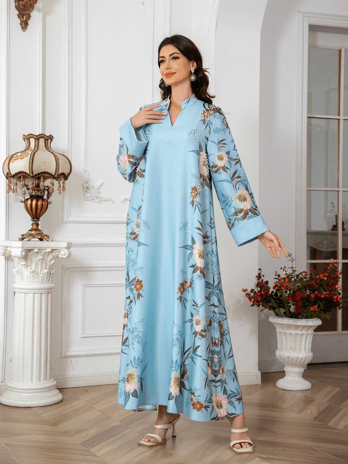 SW0803 Middle East Cross-Border Muslim Women's Robe Dubai Printed Long Dress Elegant And Stylish_ecoleips.com
